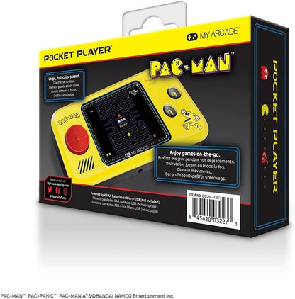 My Arcade Pocket Player Handheld Game Console: 3 Built In Games, Pac-Man, Pac-Panic, Pac-Mania, Collectible, Full Color Display, Speaker, Volume Controls, Headphone Jack, Battery or Micro USB Powered