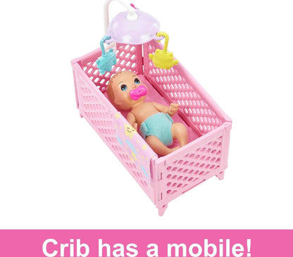 Barbie Skipper Babysitters Inc Crib Playset with Skipper Doll, Baby Doll with Sleepy Eyes, Furniture & Accessories