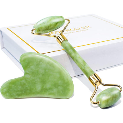 BAIMEI Gua Sha & Jade Roller Facial Tools Face Roller and Gua Sha Set for Skin Care Routine and Puffiness, Self Care Gift for Men Women - Green