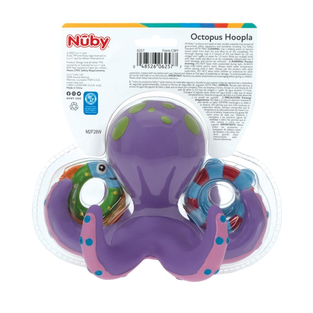 Nuby Floating Purple Octopus with 3 Hoopla Rings Interactive Bath Toy