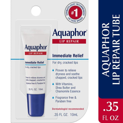 Aquaphor Lip Repair Ointment - Long-lasting Moisture to Soothe Dry Chapped Lips - .35 fl. oz. Tube