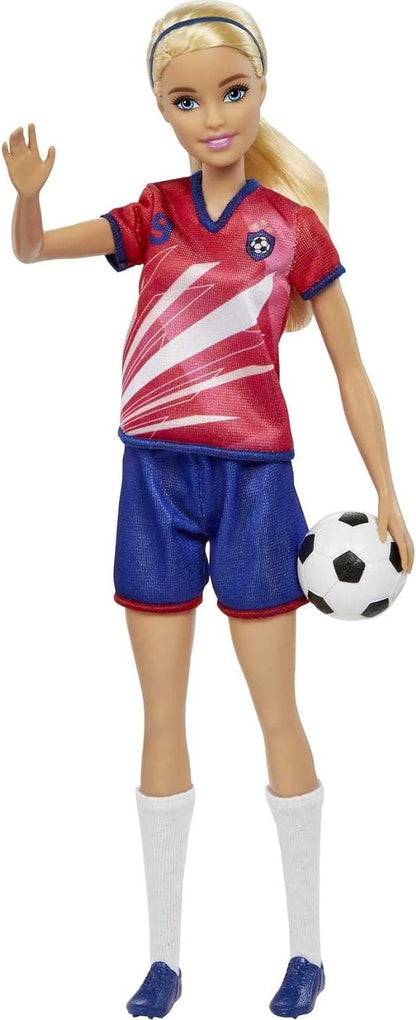 Barbie Soccer Doll, Blonde Ponytail, Colorful #9 Uniform, Soccer Ball, Cleats, Tall Socks, Great Sports-Inspired For Ages 3 and Up