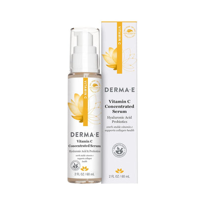 DERMA E Vitamin C Concentrated Serum with Hyaluronic Acid – All Natural, Antioxidant-Rich Concentrated Facial Serum – Firming and Brightening Skin Serum, 2oz