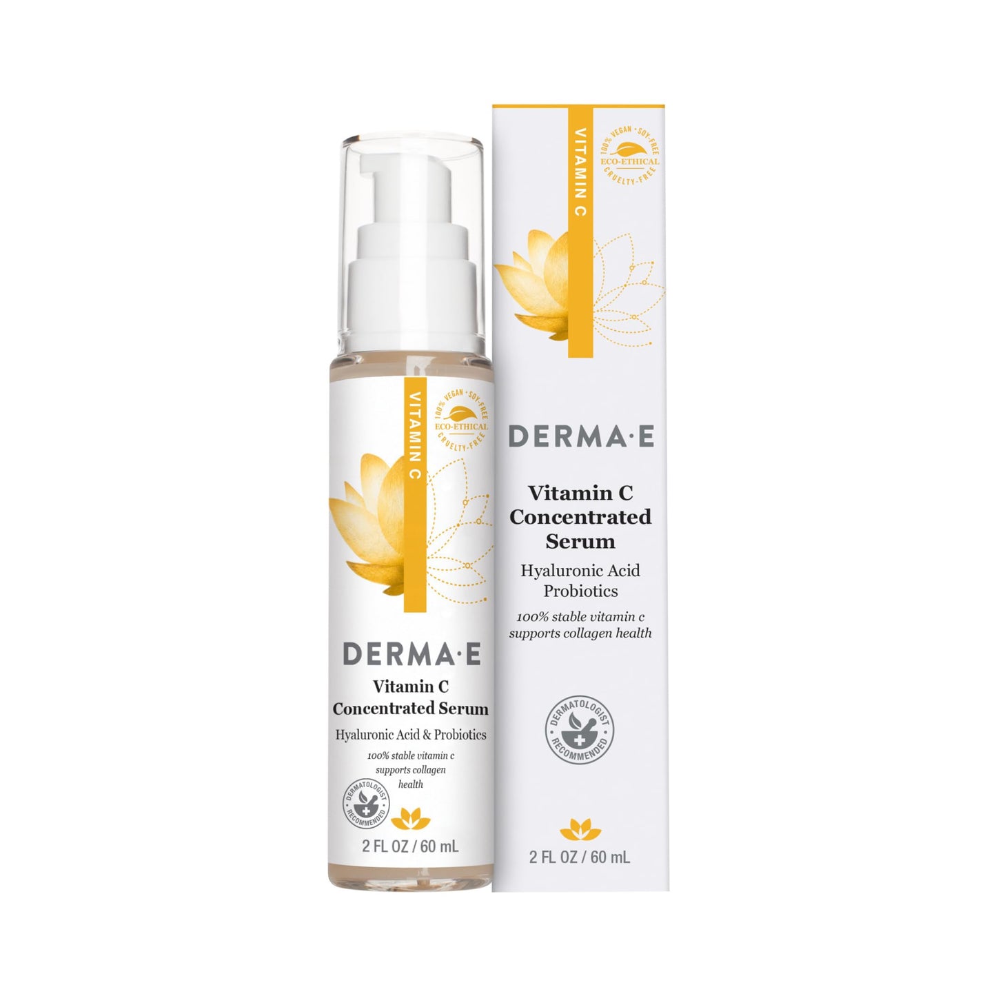 DERMA E Vitamin C Concentrated Serum with Hyaluronic Acid – All Natural, Antioxidant-Rich Concentrated Facial Serum – Firming and Brightening Skin Serum, 2oz