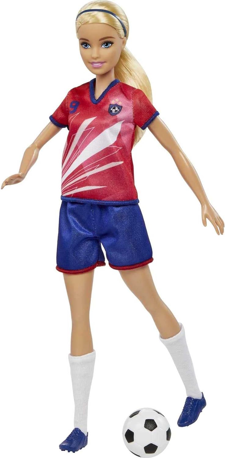 Barbie Soccer Doll, Blonde Ponytail, Colorful #9 Uniform, Soccer Ball, Cleats, Tall Socks, Great Sports-Inspired For Ages 3 and Up