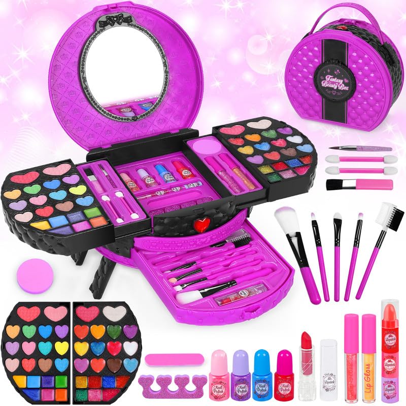 Kids Makeup Kit for Girl, 66 Pcs Washable Makeup Set for Little Girls, Real Cosmetic Set Pretend Play Makeup Toy Beauty Set Christmas & Birthday Gift Age 3 4 5 6 7 8 9+ Year Old Kids Toddler Toys