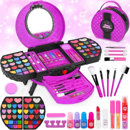 Kids Makeup Kit for Girl, 66 Pcs Washable Makeup Set for Little Girls, Real Cosmetic Set Pretend Play Makeup Toy Beauty Set Christmas & Birthday Gift Age 3 4 5 6 7 8 9+ Year Old Kids Toddler Toys