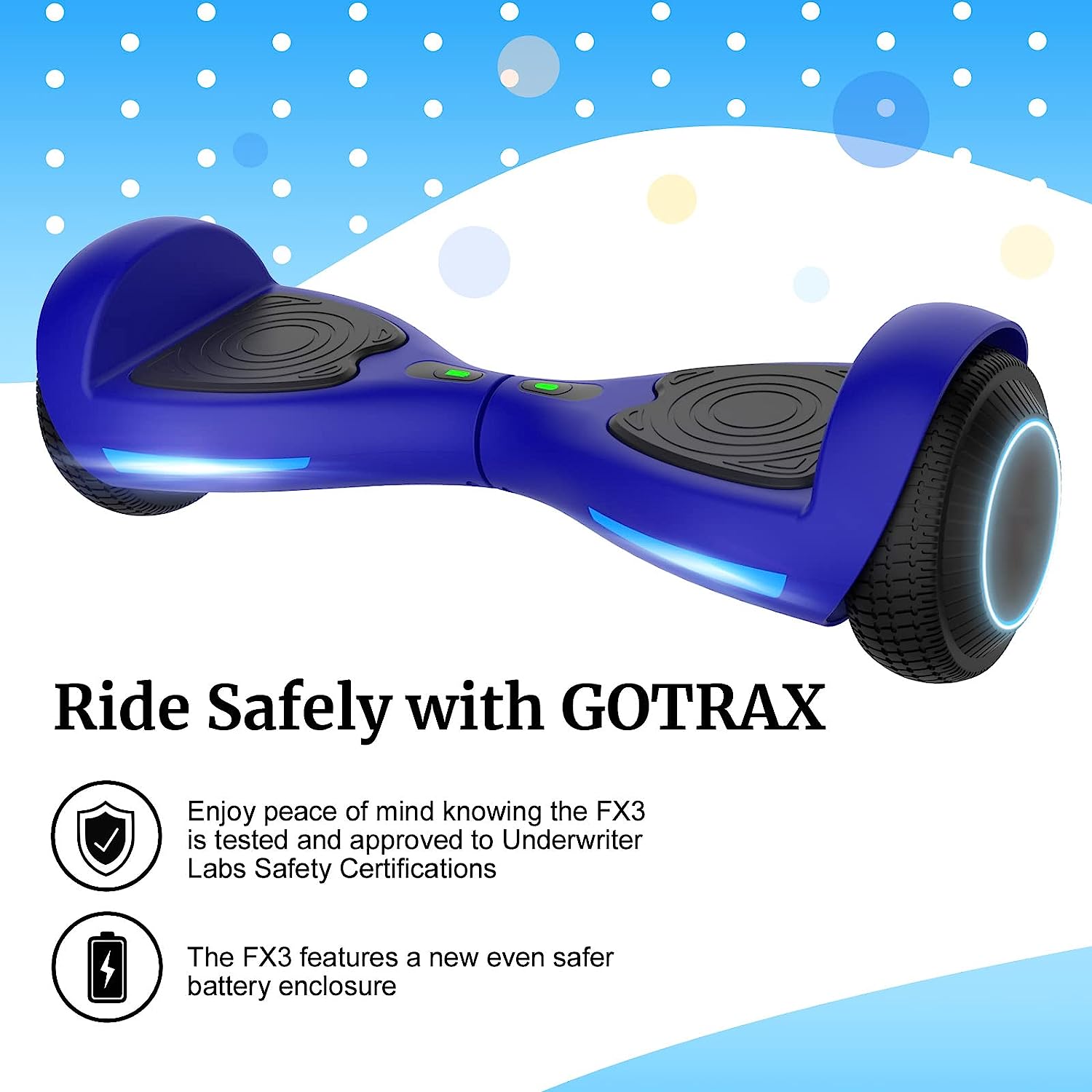 Fluxx Hoverboard with 6.5" LED Wheels & Headlight, Max 3.1Miles Range & 6.2mph Power by 200W Motor, UL2272 Certified Approved and 50.4Wh Battery Self Balancing Scooters for 44-176lbs Kids Adults (Blue)
