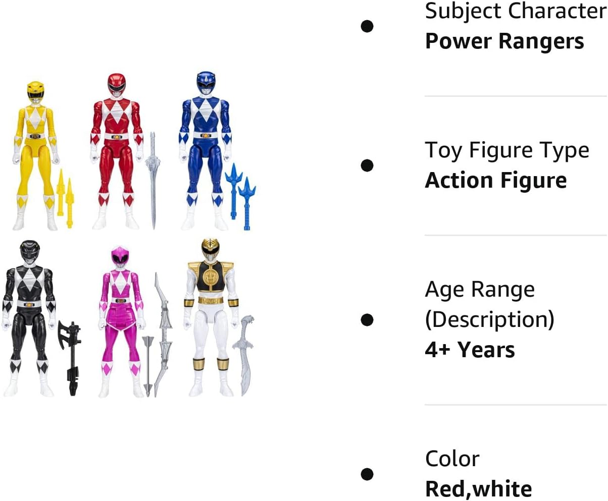 Power Rangers Mighty Morphin Multipack 12-inch Action Figure 6-Pack, Toys with Accessories for Kids 4 and Up (Amazon Exclusive)