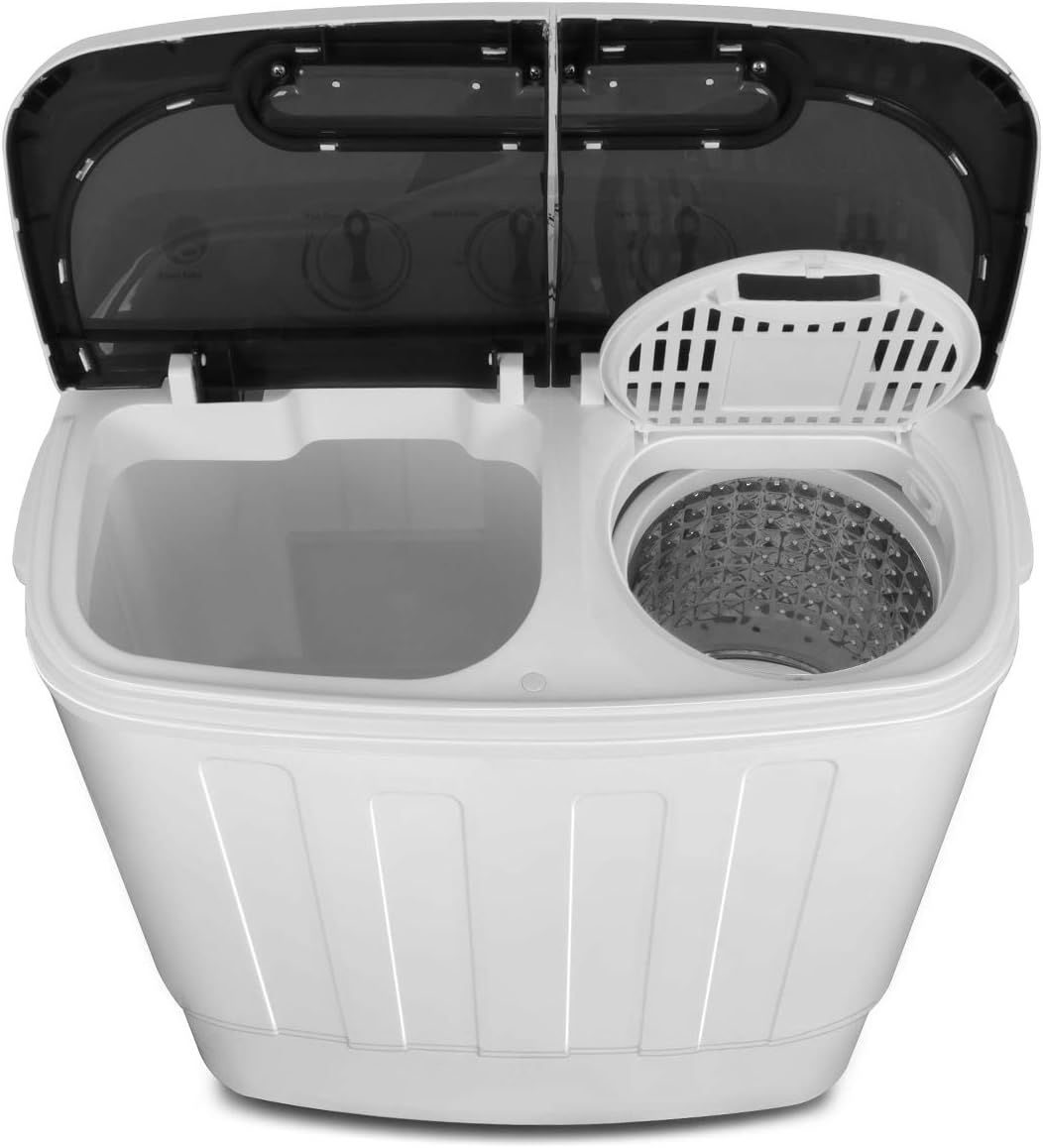 SUPER DEAL Compact Mini Twin Tub Washing Machine 13lbs Capacity Portable Washer Wash and Spin Cycle Combo, Built-in Gravity Drain for Camping, Apartments, Dorms, College, RV’s and Small Spaces