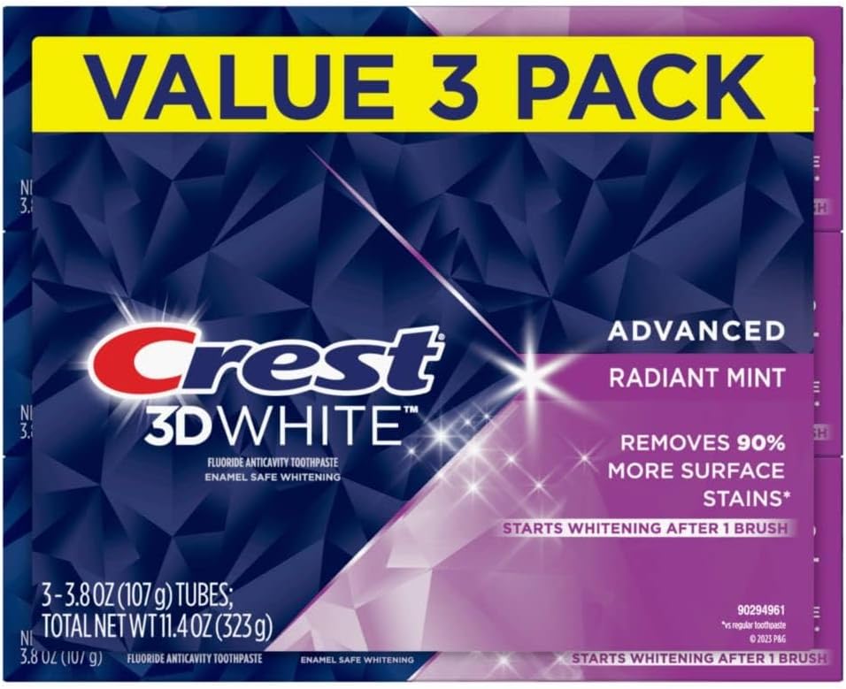 Crest 3D White Toothpaste Radiant Mint, 3.8 Oz (Pack of 3)