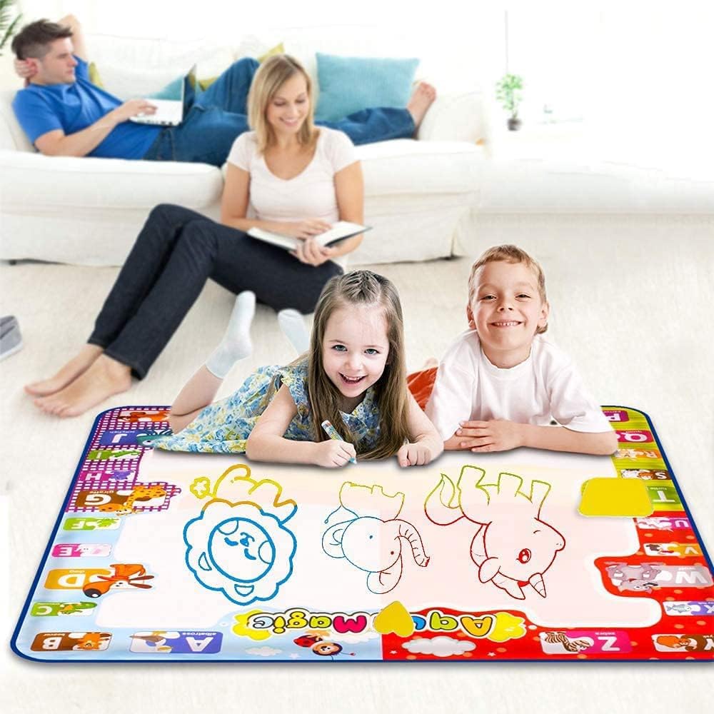 KIZZYEA Educational Toy for 2 3 4 5 Years Old Kids, Water Doodle Mat, Kids Large Aqua Coloring Mat, Drawing Mat with Neon Colors, Christmas Birthday Gifts for Toddlers, Boys, Girls