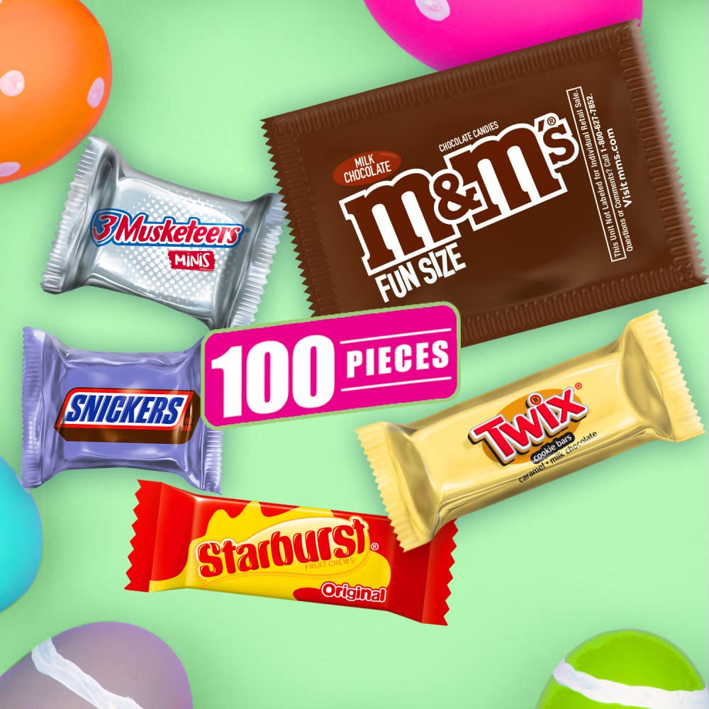 Mars M&M'S, SNICKERS, TWIX, 3 MUSKETEERS & STARBURST Assorted Easter Basket Candy, 31.06 oz, 100 Piece Bag