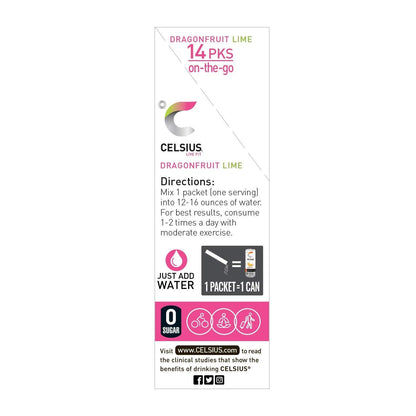 CELSIUS Dragonfruit Lime On-the-Go Powder Stick Packs, Zero Sugar 14 Count(Pack of 1)