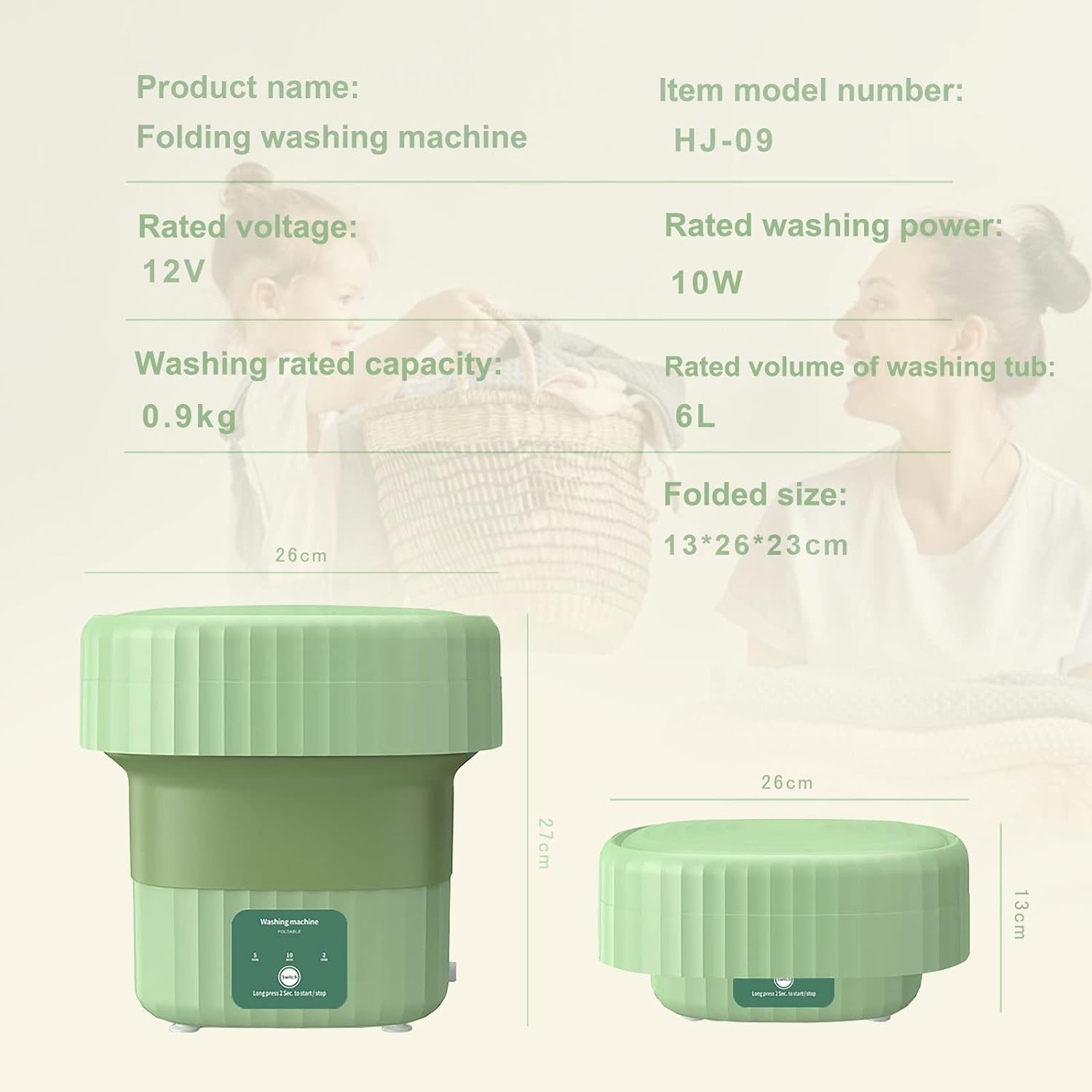 ZNOOOE,Portable washing Machine,Foldable Mini Washing Machine, Small Washer for Baby Clothes, Underwear or Small Items, Apartment, Dorm, Camping, RV Travel laundry- Gift Choice, Green