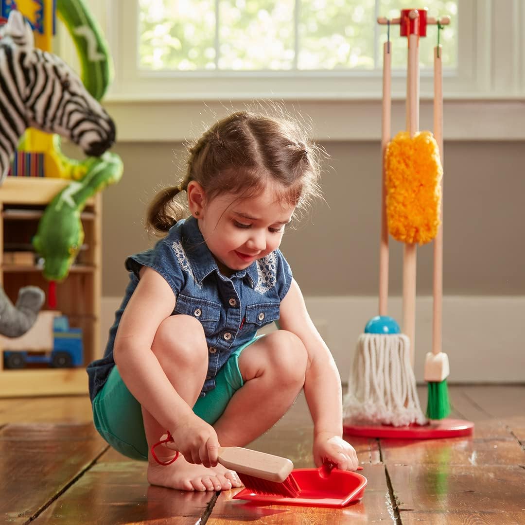 Melissa & Doug Let's Play House Dust! Sweep! Mop! 6 Piece Pretend Play Set - Toddler Toy Cleaning Set, Pretend Home Cleaning Play Set, Kids Broom And Mop Set For Ages 3+