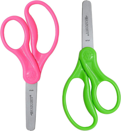 Westcott 13168 Right- and Left-Handed Scissors, Kids' Scissors, Ages 4-8, 5-Inch Blunt Tip, Assorted, 2 Pack