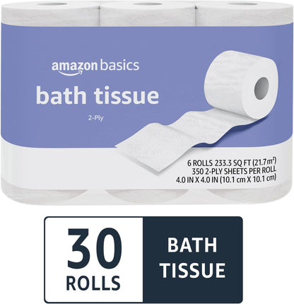 Amazon Basics 2-Ply Toilet Paper, 30 Rolls (5 Packs of 6), White