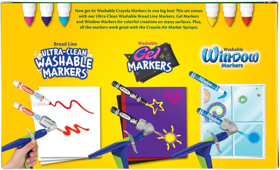 Crayola Washable Marker Set, School Supplies, Gel, Window, Broad Line Markers, 64ct