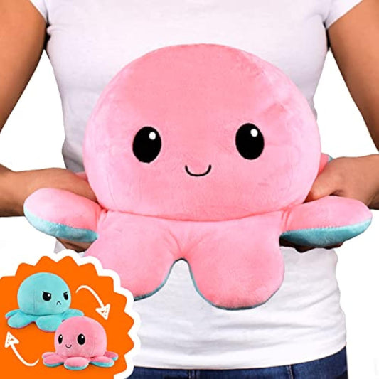 TeeTurtle - Original Reversible Big Octopus Plushie - Pink + Blue - Huggable and Soft Sensory Fidget Toy Stuffed Animals That Show Your Mood - Gift for Kids and Adults!