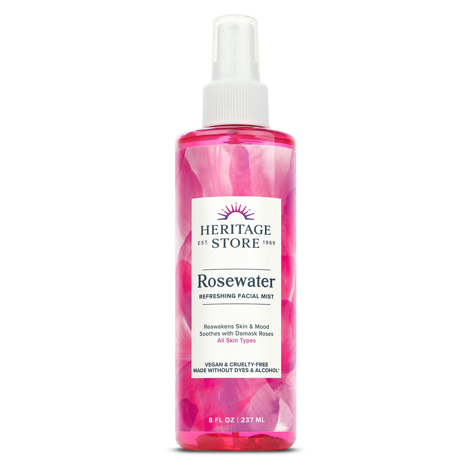 HERITAGE STORE Rosewater Spray | Hydrating Mist for Skin & Hair | No Dyes or Alcohol | Vegan | 8 oz | 60 Day Money Back Guarantee