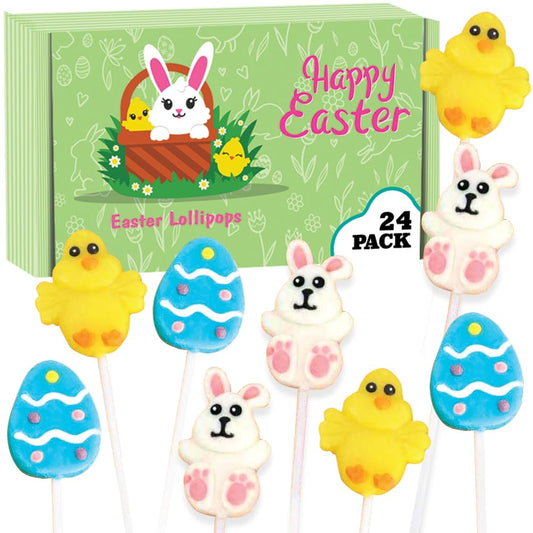 Easter Lollipops - 24 Individually Wrapped Suckers Bulk Variety Pack - Candy for Easter Baskets - Egg Hunts (Strawberry, Raspberry, Lemon)