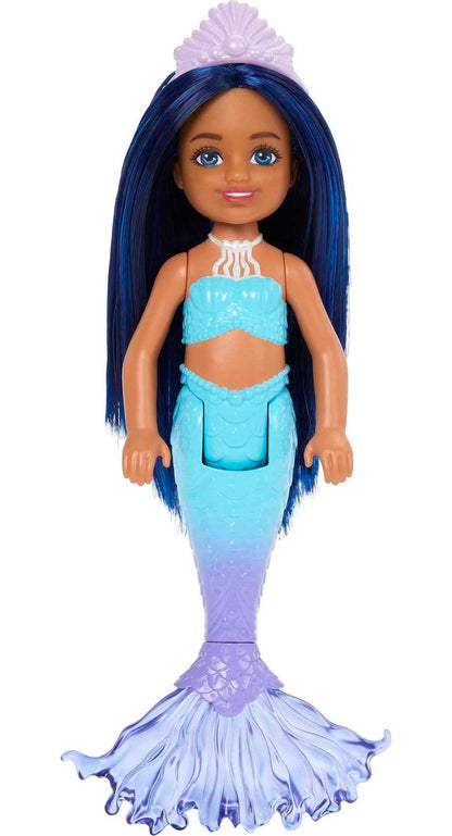 Barbie Mermaid Chelsea Doll with Midnight Blue Hair and Ombre Tail, Mermaid Toys, Crown Accessory