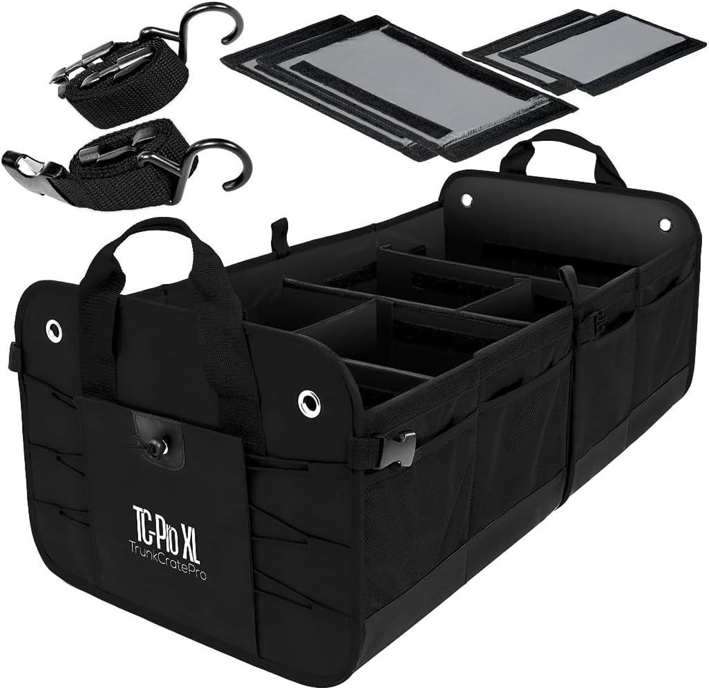 TRUNKCRATEPRO Trunk Organizer for SUV, Truck, Car, XL Premium Expandable Compartments Lightweight Foldable Heavy Load Cargo Organizer, Truck Organizer Truck Accessories Truck Bed Organizer (XL)