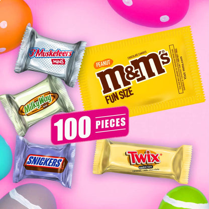 Mars M&M'S PEANUT, SNICKERS, TWIX, MILKY WAY & 3 MUSKETEERS & Easter Chocolate Candy Spring Assortment, 31.3 oz, 100-Piece Bag