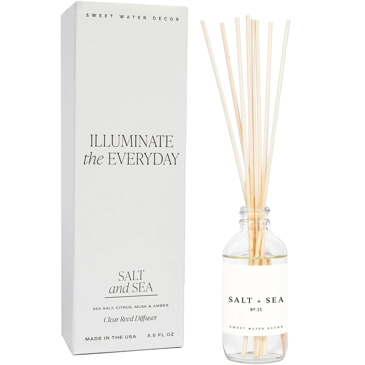 Sweet Water Decor Salt & Sea Reed Diffuser Set - Sea Salt Citrus & Musk Amber Scent Diffuser - Reed Diffusers for Home with Long Lasting Fragrance - Non-Toxic Oil Reed Diffuser - Made in the USA