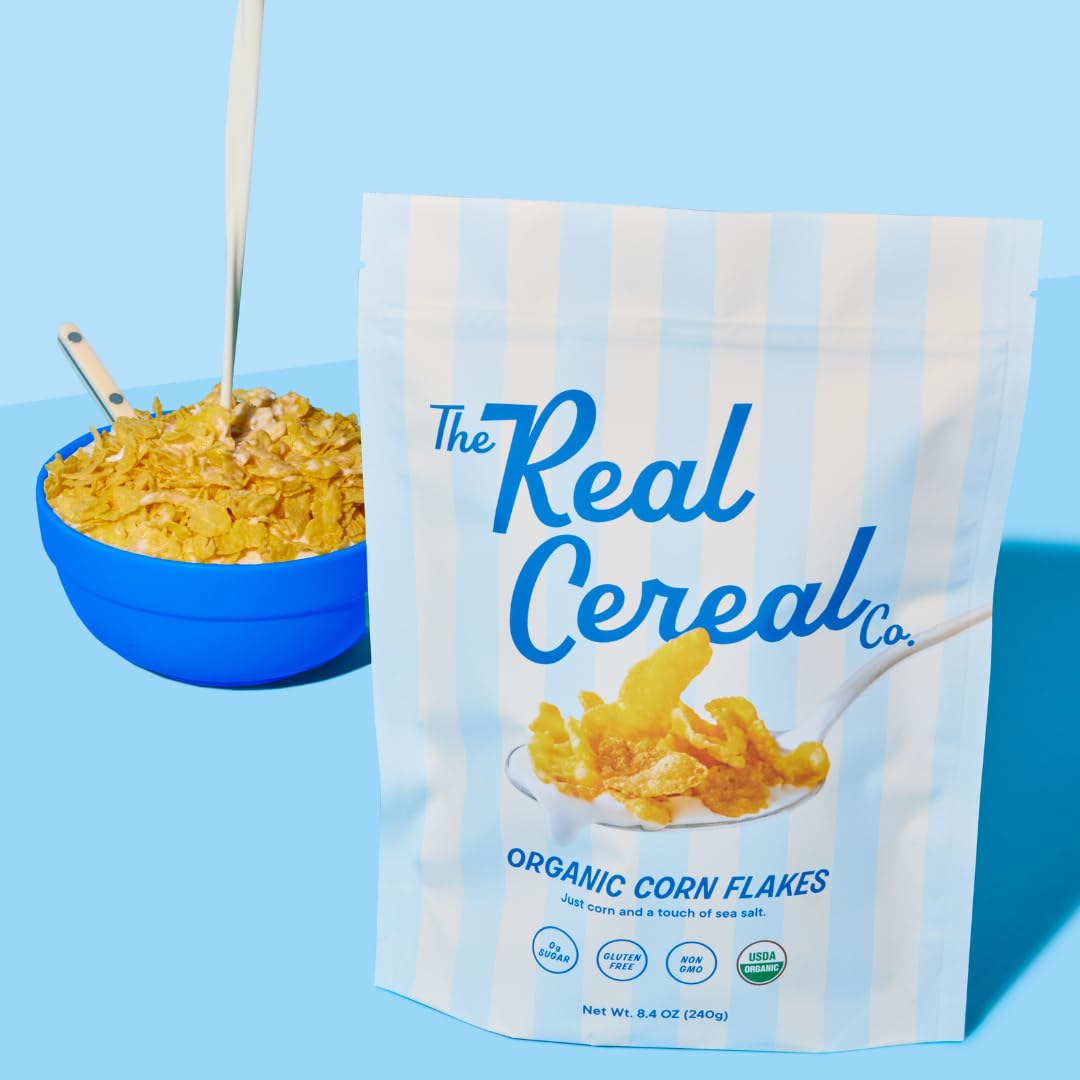 The Real Cereal Company, Organic Corn Flakes Cereal 3-Pack, Zero Sugar, Gluten-free, Non-GMO, Made in California