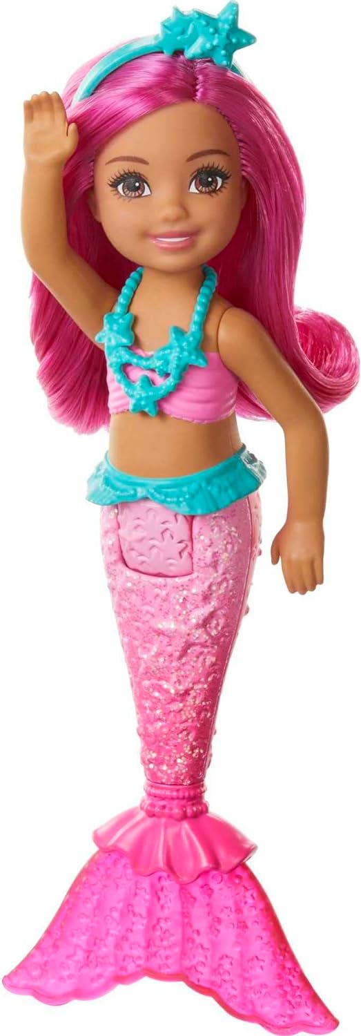 Barbie Dreamtopia Chelsea Mermaid Doll, 6.5-inch with Pink Hair and Tail