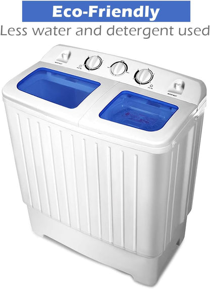 Giantex Portable Mini Compact Twin Tub Washing Machine 20lbs Washer Spain Spinner Portable Washing Machine, Blue+ White