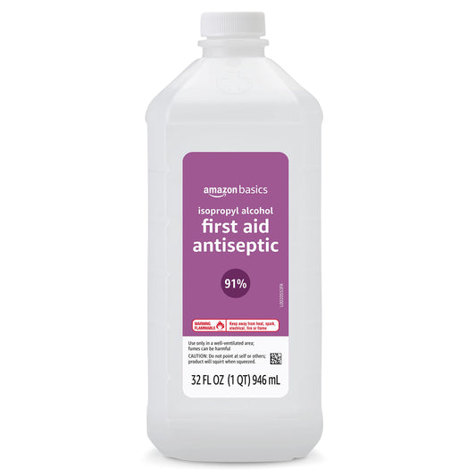 Amazon Basics 91% Isopropyl Alcohol First Aid Antiseptic, Unscented 32 Fl Oz (Pack of 1) (Previously Solimo)