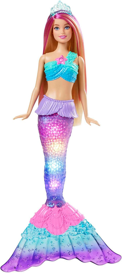 Barbie Mermaid Doll with Water-Activated Twinkle Light-Up Tail, Barbie Dreamtopia Mermaid Toys, Pink-Streaked Hair