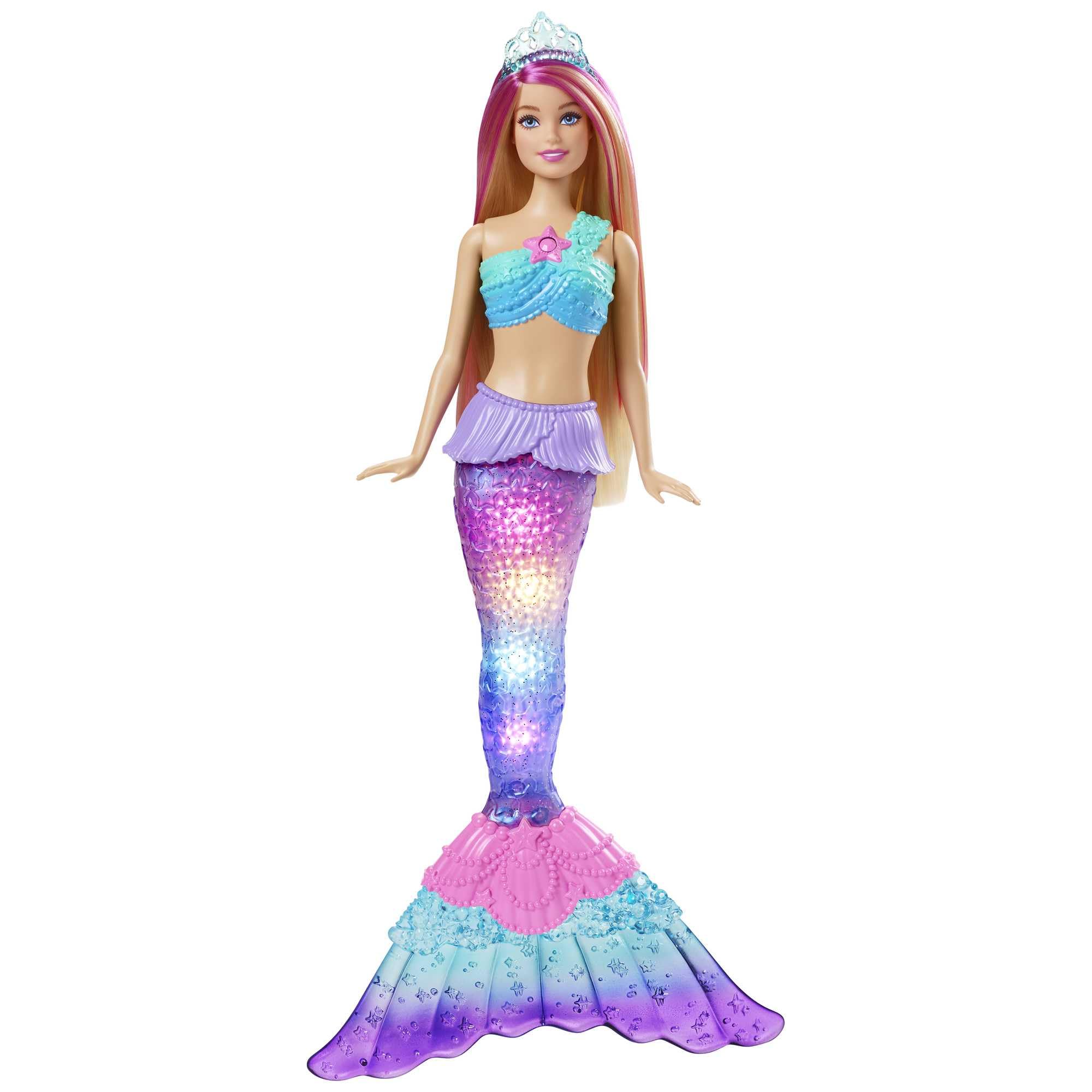 Barbie Mermaid Doll with Water-Activated Twinkle Light-Up Tail, Barbie Dreamtopia Mermaid Toys, Pink-Streaked Hair