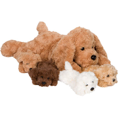 PixieCrush Dog Stuffed Animals for Girls Ages 3-8 - Mommy Labradoodle with 4 Puppies- Magical Dog Pillow Plushie - Enchanting Puppy Surprise Toys for Imaginative Play