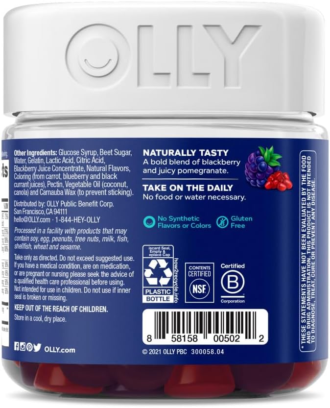 OLLY Men's Multivitamin Gummy, Overall Health and Immune Support, Vitamins A, C, D, E, B, Lycopene, Zinc, Adult Chewable Vitamin, Blackberry, 45 Day Supply - 90 Count