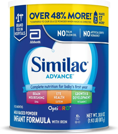 Similac Advance Infant Formula with Iron, Baby Formula Powder, 30.8-oz Can