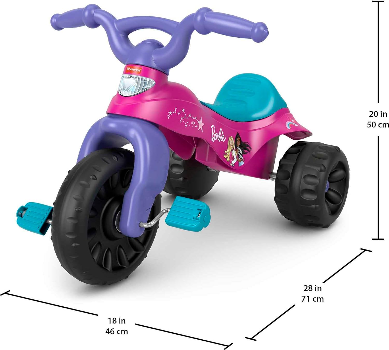 Fisher-Price Barbie Tricycle with Handlebar Grips and Storage Area, Multi-Terrain Tires, Tough Trike
