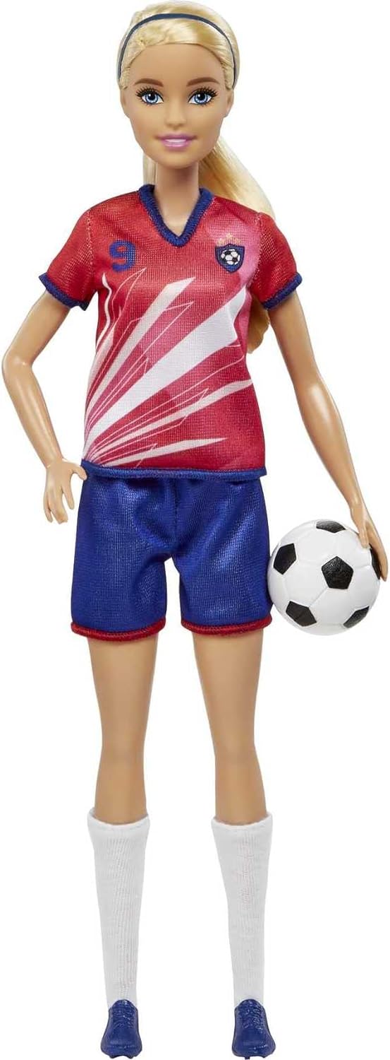 Barbie Soccer Doll, Blonde Ponytail, Colorful #9 Uniform, Soccer Ball, Cleats, Tall Socks, Great Sports-Inspired For Ages 3 and Up