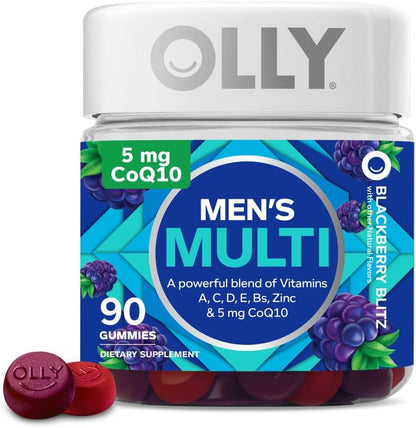 OLLY Men's Multivitamin Gummy, Overall Health and Immune Support, Vitamins A, C, D, E, B, Lycopene, Zinc, Adult Chewable Vitamin, Blackberry, 45 Day Supply - 90 Count