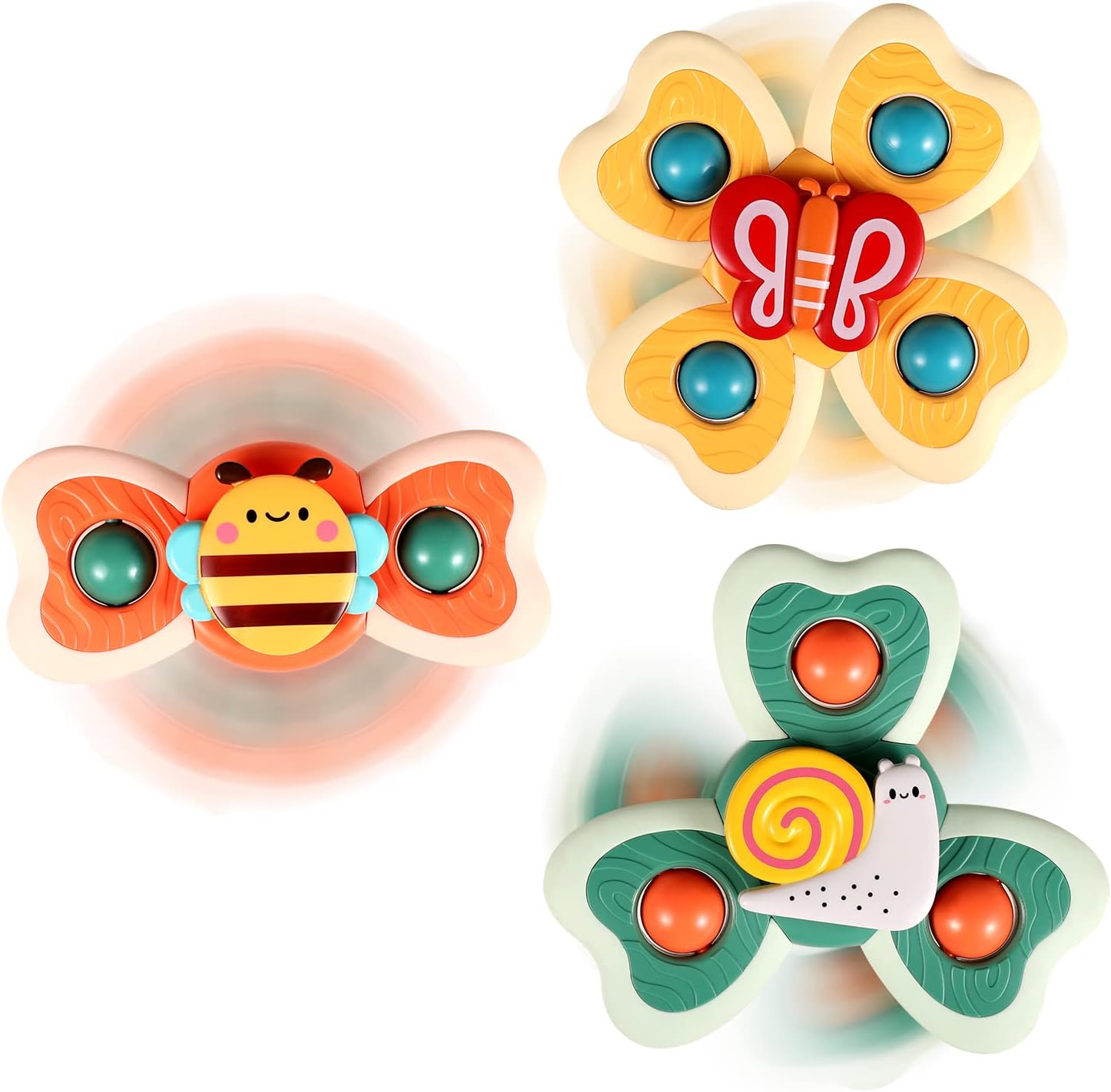 3PCS ALASOU Silicone Suction Cup Spinner Toys for Baby Christmas Stocking Stuffers Gifts|Novelty Spinning Tops Bath Toys for Kids Ages 1-3|Sensory Toys for Toddlers 1-3 Year Old Boy Birthday Gift