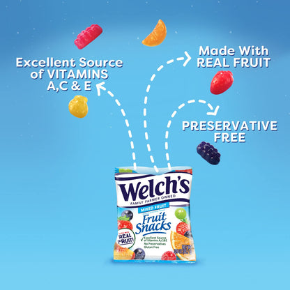 Welch's Fruit Snacks, Mixed Fruit, Great Valentines Day Gifts for Kids, Gluten Free, Bulk Pack, Individual Single Serve Bags, 0.8 oz (Pack of 40)