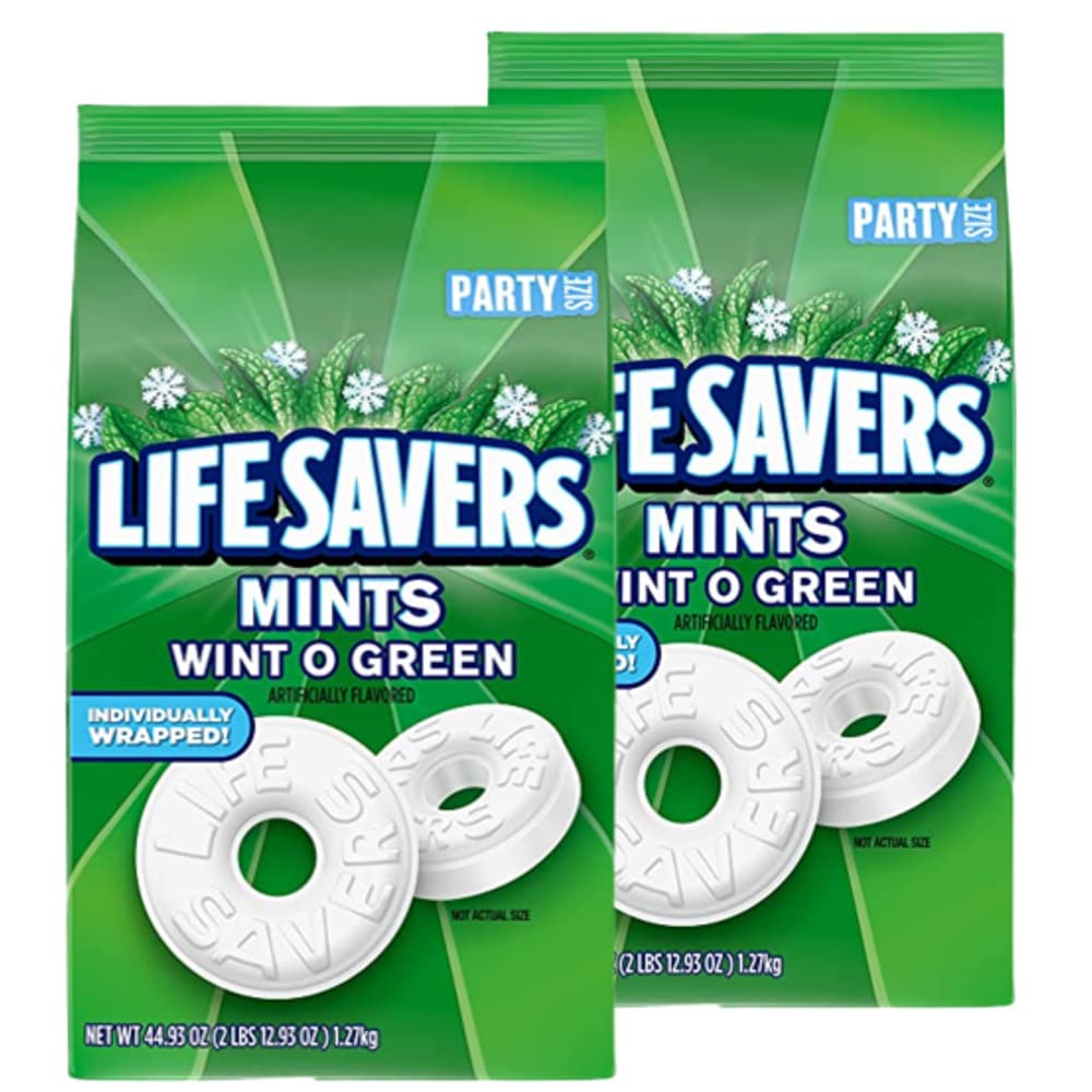 LIFE SAVERS Wint-O-Green Breath Mint Bulk Hard Candy, Party Size, 44.93 oz Bag (Pack of 2)