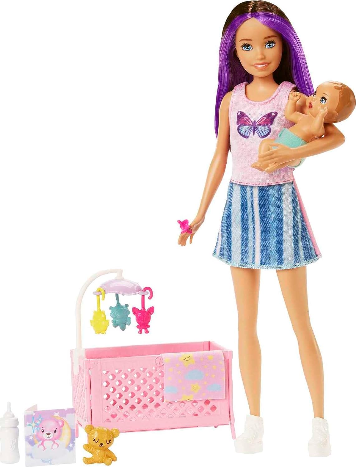 Barbie Skipper Babysitters Inc Crib Playset with Skipper Doll, Baby Doll with Sleepy Eyes, Furniture & Accessories