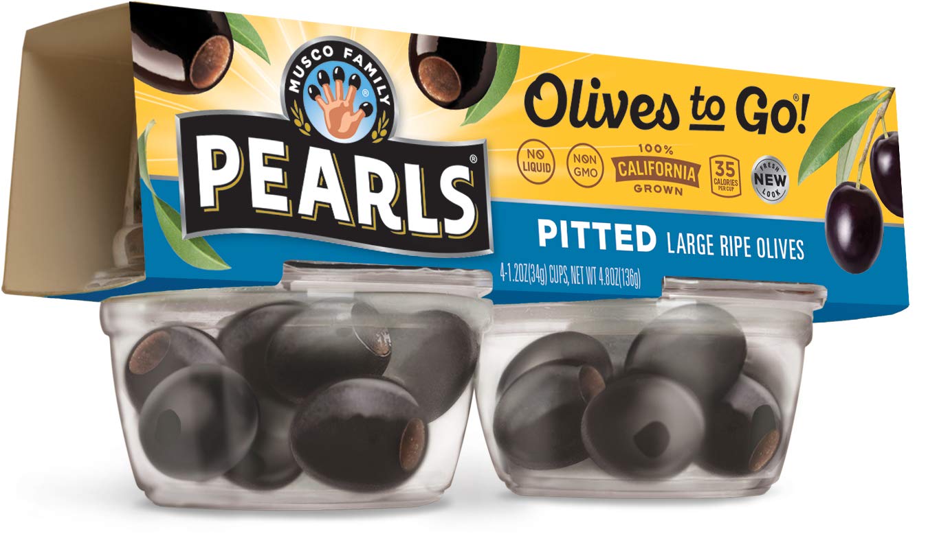 Pearls Olives To Go!, Large Ripe Pitted, Black Olives, 4.8 Ounce - 4 Count(Pack of 6)