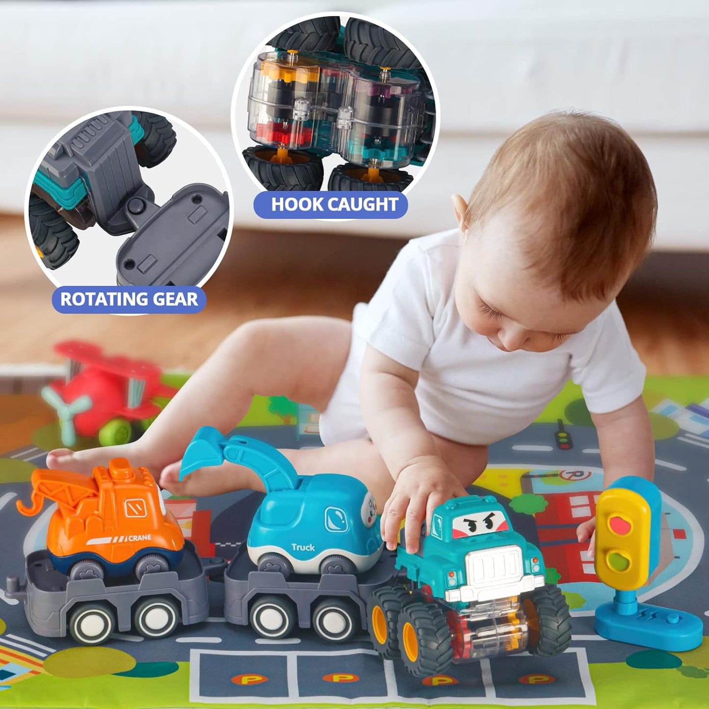 ALASOU Baby Truck Car Toys with Tractor-Trailor and Playmat/Storage Bag|1st Birthday Gifts for Toddler Toys Age 1-2|Baby Toys for 1 Year Old Boy|1 2 Year Old Boy Birthday Gift for Infant Toddlers