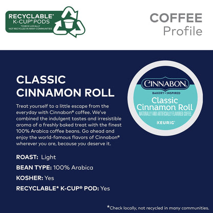 Cinnabon Classic Cinnamon Roll Keurig Single-Serve K-Cup Pods, Light Roast Coffee, 48 Count