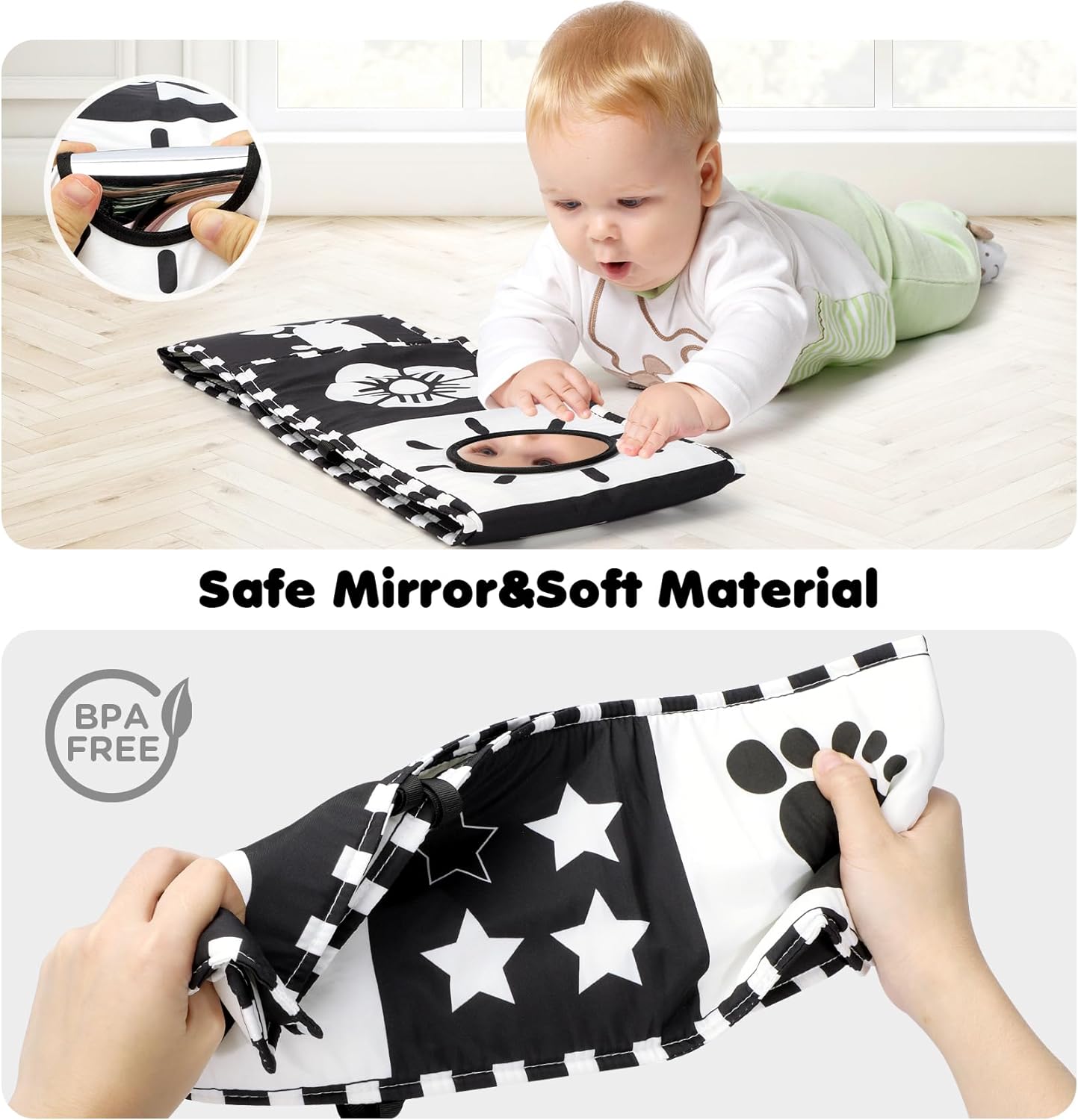 URMYWO Black and White Baby Toys 0-3 Months, High Contrast Newborn Toys 0-3 Months Brain Development, Tummy Time Toys, Soft Baby Book, Infant Toys 0-6-12 Months Visual Stimulation Montessori Toy Gift